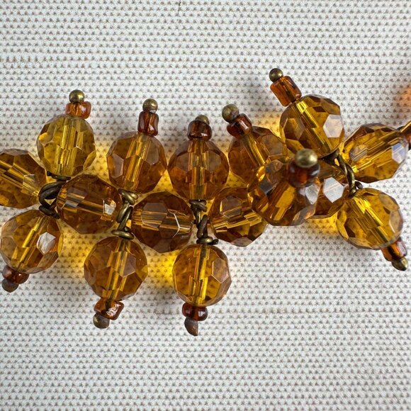 Amber Glass Bead Necklace Adjustable 16"-18" With Clustered Bead Accent - Picture 4 of 10